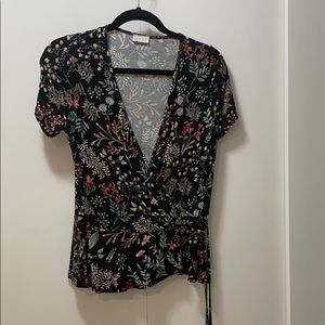 Luxe low v neck top with tie